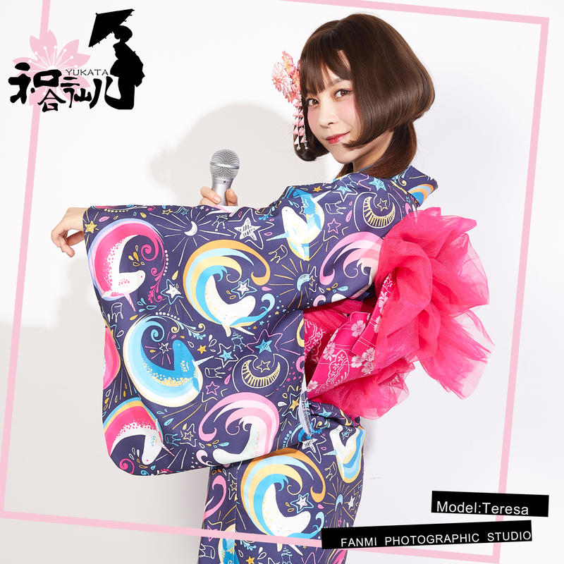 日本和服正裝櫻花季藏藍色獨角獸浴衣套裝