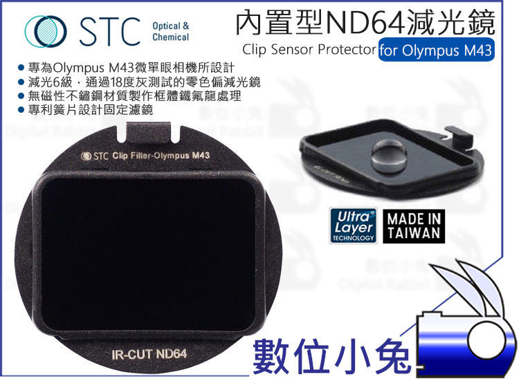 數位小兔【STC Clip Filter ND64 內置型 減光鏡 Olympus M43】鍍膜 E-M1 零色偏 防塵