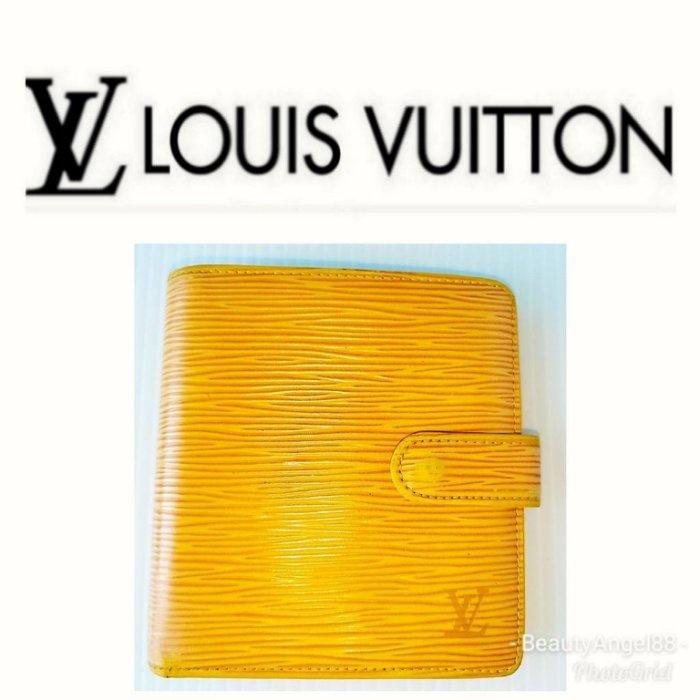  (售?)新 Louise Vuitton 對摺LV皮夾 黃色 水波紋 短夾5卡零錢㊣二手真品名牌精品包 有CHANEL