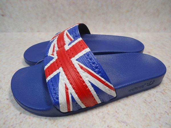 9527 ADIDAS ADILETTE TREFOIL 義大利製 寶藍色 世界盃 拖鞋 英國 國旗 條紋 藍紅白