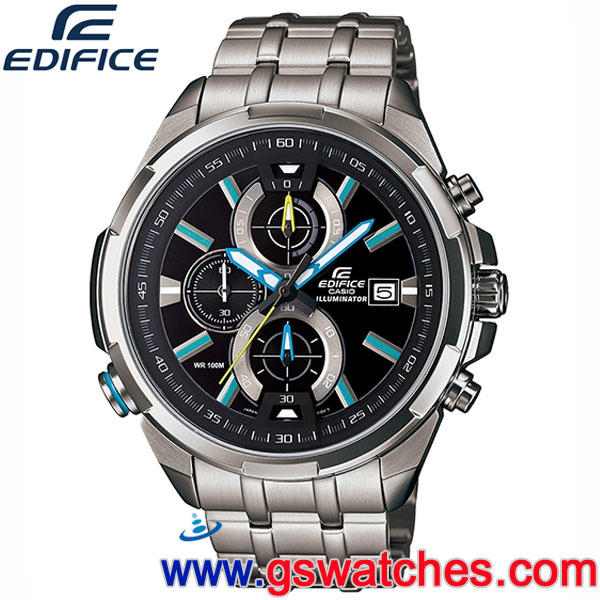 【金響鐘錶】全新CASIO EFR-536D-1A2,公司貨,EDIFICE,時尚男錶,霓虹照明,計時碼錶,日期顯示