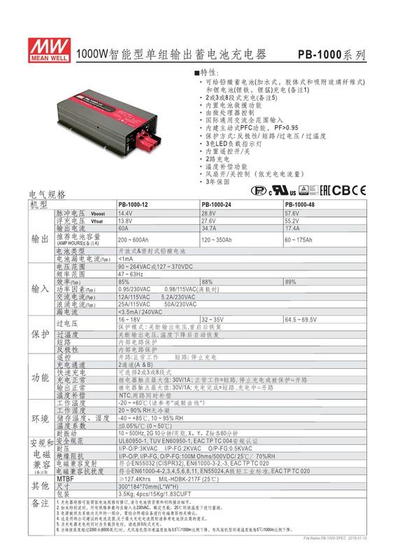 PB-1000-24 明緯MW 充電器電源供應器1000W 28.8V/27.6V 34.7A~皇城電料