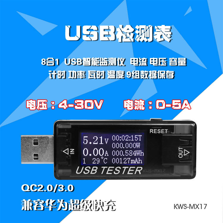 USB電壓電流檢測器  USB電流電壓檢測儀 USB測試儀  電壓表 電流表 支援快充4-30V (MX-17)