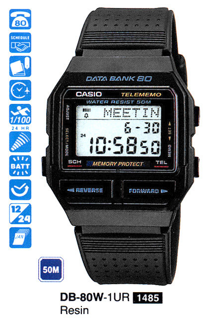 全新CASIO手錶 (美運公司)DB-80W-1U【記憶80組電話及80組行程及24世界時間】虧錢出售 只賣機芯