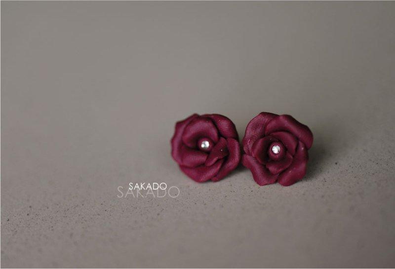 925純銀耳環-阪堂SAKADO-軟陶+純銀系列--浪漫玫瑰