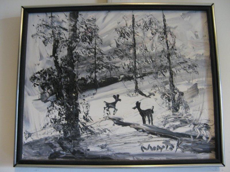 <<品味珍藏>> 1989西洋老油畫 知名畫家Morris Katz 冬天雪景 有框 有簽名 古董 收藏 