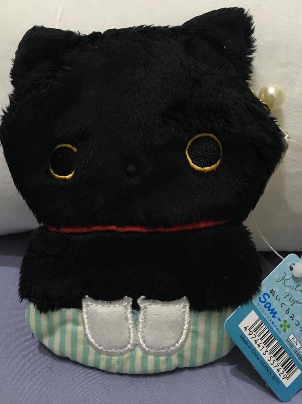 日本正版SAN-X靴下貓坐姿造型絨毛化妝包/零錢包/信用卡包/名片收納包(S)