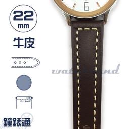 【鐘錶通】C1-03IH《簡約系列》素面車線-22mm 經典棕 (手拉錶耳) /手錶錶帶/素面車線/牛皮錶帶/