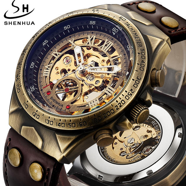 【潮裡潮氣】熱銷SHENHUA深華男士時尚鏤空手錶仿古全自動機械手錶172