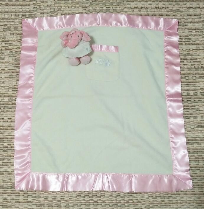 ☆奇奇娃娃屋(QH)☆Hamleys,粉色包邊安撫巾/雙層小毯(有口袋)+粉色大象安撫玩偶,一組390元