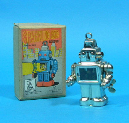 日本製 懷舊 童玩 鐵皮玩具 鐵皮 發條 火花 TINTOY ROBOT 機器人 (MADE IN JAPAN)銀