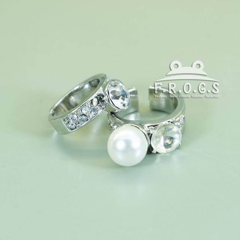 F.R.O.G.S J0030(現貨)歐美ZARA明星名媛風珍珠大小水鑽兩件式造型可調式關節環食指戒指戒環指環
