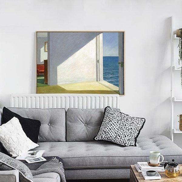 現代簡約客廳裝飾畫書房家居風景掛畫壁畫無框畫海邊的房間霍普