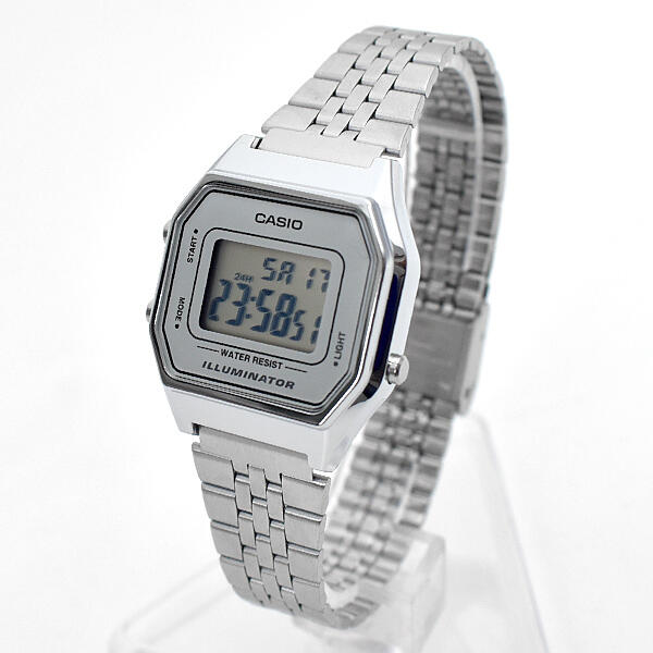 CASIO手錶 復古方框銀色電子錶【NECA11】