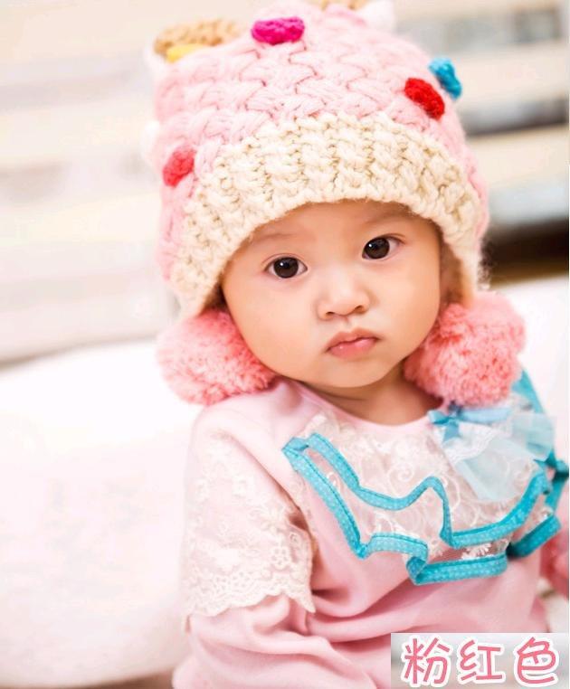 Q小緁童裝Q    [貨號A0267]兒童寶寶秋冬毛線帽 加絨彩色糖果護耳帽子(粉色/紅色)