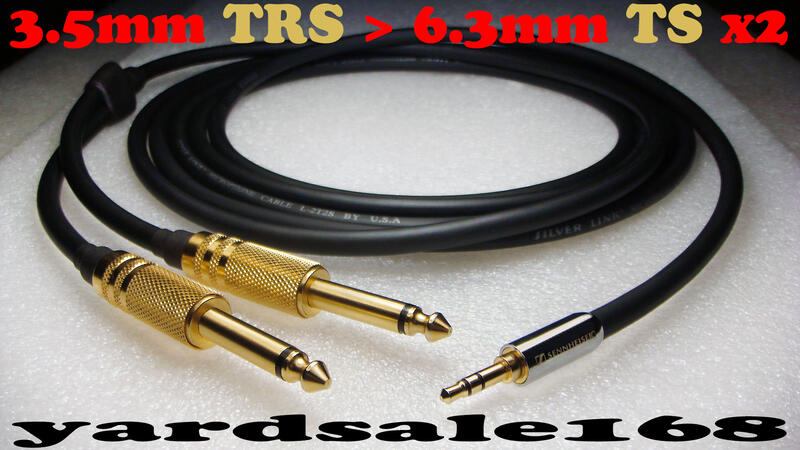 3.5mm TRS 立體公 轉 6.3mm TS 單音公x2 立體訊號線 MIXER 混音機 錄音介面