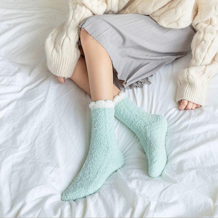 加絨加厚珊瑚絨襪 室內月子襪 加絨加厚地板襪 冬季保暖睡眠襪 睡覺襪 秋冬季地板襪 冬天 睡眠襪 月子襪