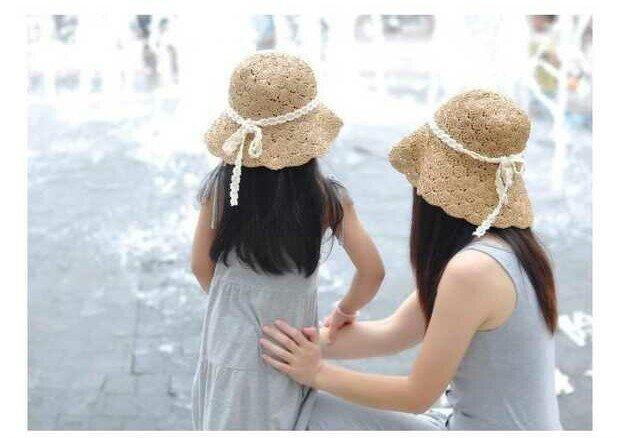 【寶嘟嘟童裝鋪】韓版 親子帽 夏天女童草帽 蕾絲玫瑰花朵 公主帽 兒童防曬 遮陽帽 沙灘 帽子