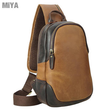MiYA Borg 義大利牛皮真皮手機透氣胸包單肩包 咖啡棕色 M1099