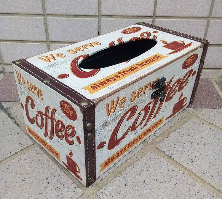 【浪漫349】單個特價 仿皮革鉚釘裝飾 fresh coffee  咖啡 面紙盒紙巾盒