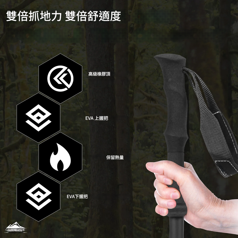5Cgo【智能】Cascade Mountain Tech碳纖維3段式登山杖/2入/組防滑握把快扣式鎖定系統 含稅