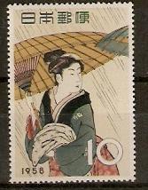 [善美 記274]  日本切手趣味週間  雨中回家( 鳥居清長)  昭和33年