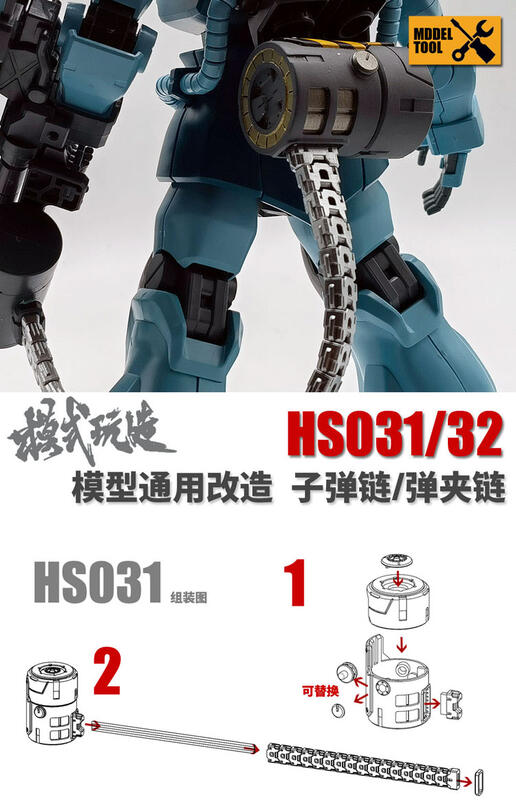模式玩造 鋼彈 科幻模型 細節改造 MG HG 格林炮 子彈鏈 彈夾鏈 HS031 HS032