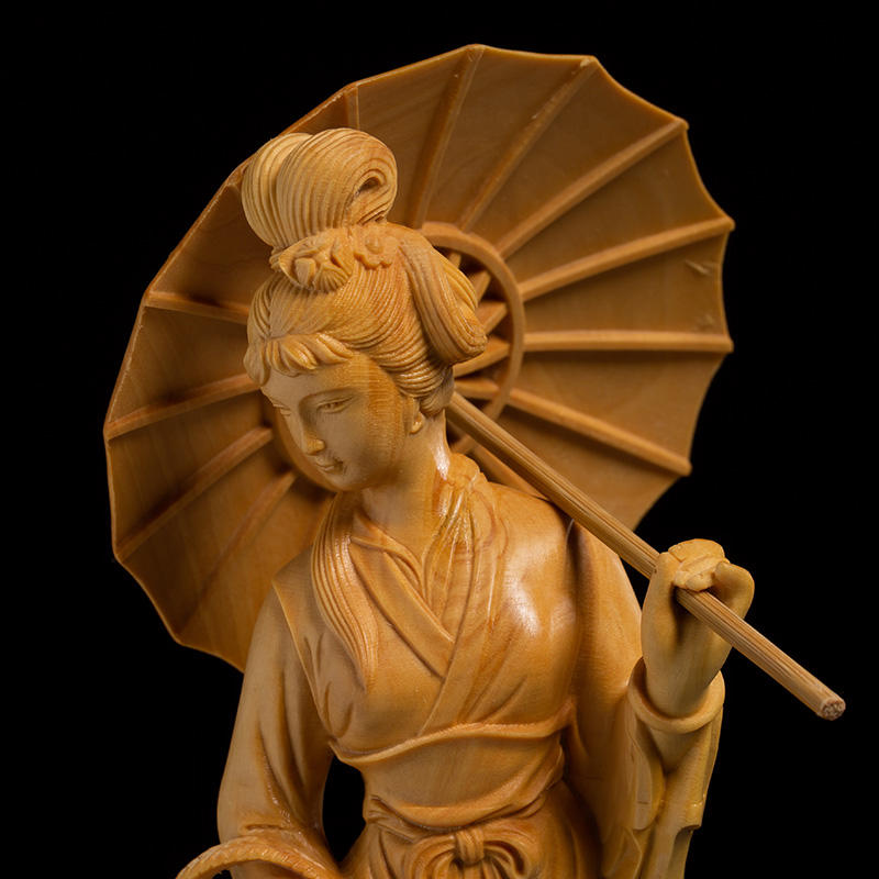 黄楊木実木彫刻、チャイナドレス美人コレクションプレゼント - 彫刻