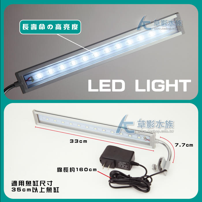 【AC草影】E1 金屬水草LED側夾燈（L） 【一個】 小夾燈 小型缸魚缸燈