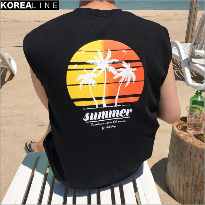 搖滾星球韓國代購 SUMMER棕櫚樹印刷背心 / 2色 UBT1327