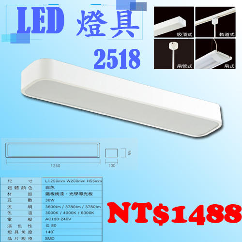 【LED.SM《LU2518展》 LED-36W 白光 自來光 黃光 光學導光板  燈板型  高亮度  吊吸兩用 配件包
