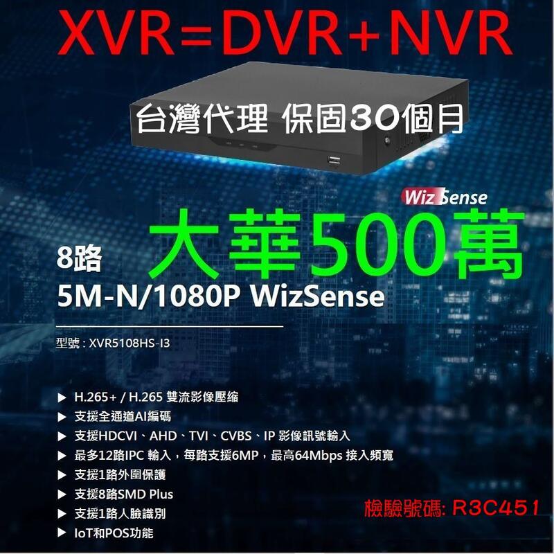 防駭8路1音大華H265全支援500萬200萬攝影機 CVI/AHD/TVI/IPC/類比 混插XVR