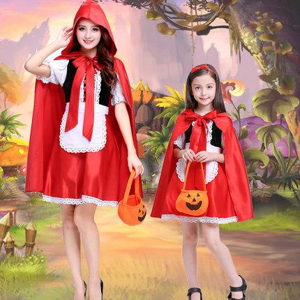 萬聖節變裝秀化裝舞會兒童服裝女童cosplay白雪公主裙派對裝扮女童衣服套裝道具-小紅帽 (S-XL)