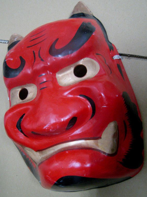 +鐵八甲+日本文化傳統祭典福神鬼面具紙漿純手工繪製紅魔鬼