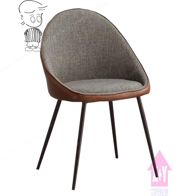 【X+Y時尚精品傢俱】現代餐桌椅系列-福岡 咖啡皮灰布鐵腳餐椅.造型椅.洽談椅.書桌椅.摩登家具