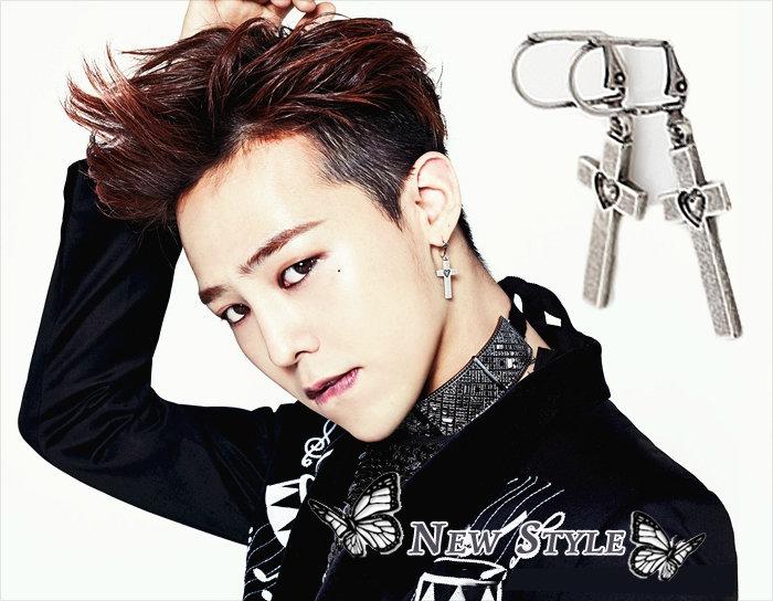 韓國進口ASMAMA正品 BIGBANG 權志龍 GD 同款鈦鋼十字愛心吊掛耳環 (單支價)