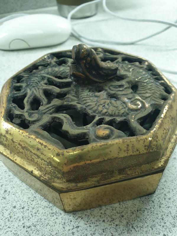 古董 龍 香爐 黃銅製 有沉重感