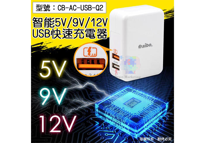 【鈞嵐】aibo QC2.0 智能5V/9V/12V 雙USB快速充電器 2.4A 折疊插頭 CB-AC-USB-Q2