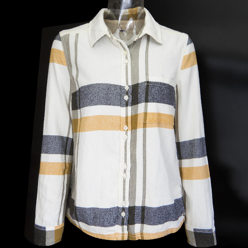 澳洲衝浪品牌ROXY棉質米色格紋抓褶長版長袖襯衫