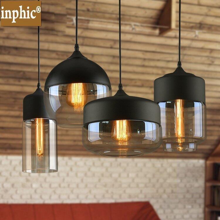 INPHIC-美式鐵藝玻璃吊燈復古水晶玻璃吊燈餐廳咖啡廳酒吧臺服裝店燈 黑色圓形