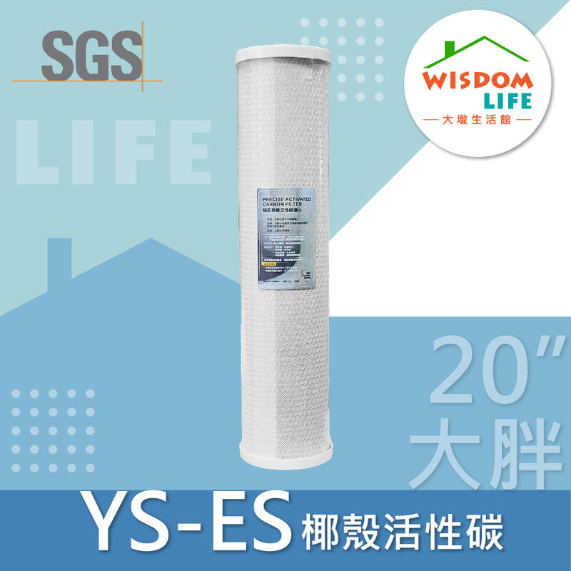 【大墩淨水店】100%台製YS-ES系列SGS認證20吋大胖椰殼壓縮活性炭濾心-CTO，只要500元。