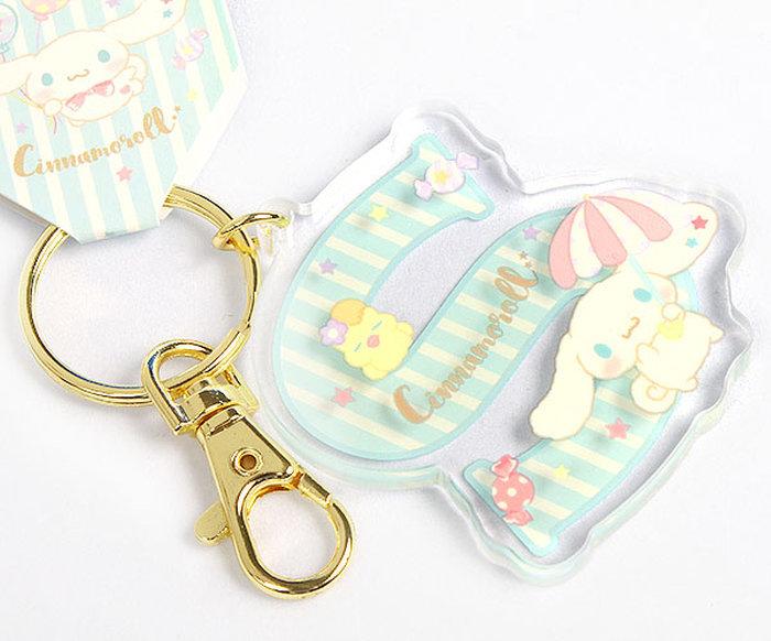 奶油點心兔~日本全新正版sanrio：大耳狗喜拿粉藍色字母金色鑰匙圈～稀有商品