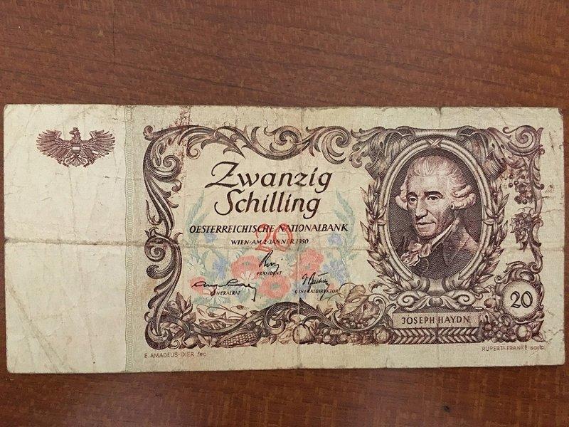 [鈔集趣味] 外鈔 奧地利 Austria 1950 20 Schilling 先令