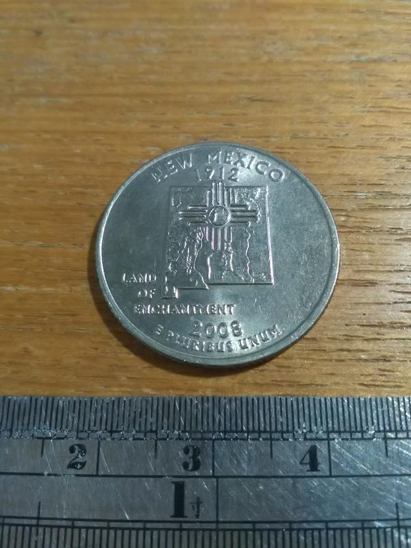美國 50 州 25 美分紀念幣一枚，2008 年，新墨西哥州普韋布洛人（舊硬幣）