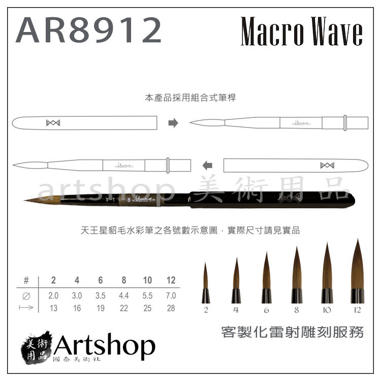 【Artshop美術用品】Macro Wave 馬可威 AR89 Uranus旅行貂毛水彩筆 (圓) 12號 墨鈦金