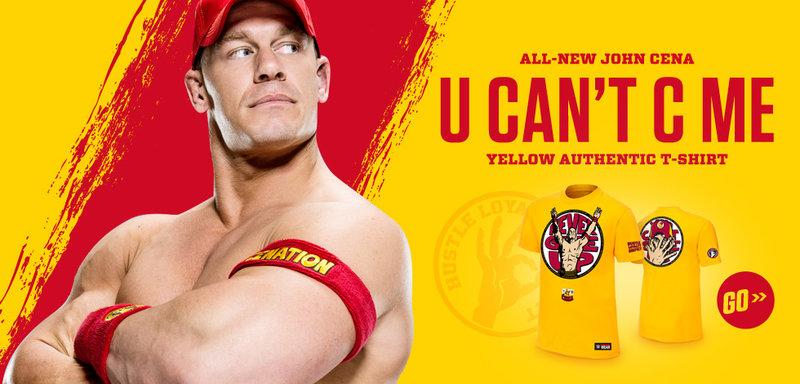 ☆阿Su倉庫☆WWE摔角 John Cena U Can't C Me Yellow T-Shirt 經典招牌口號黃色版