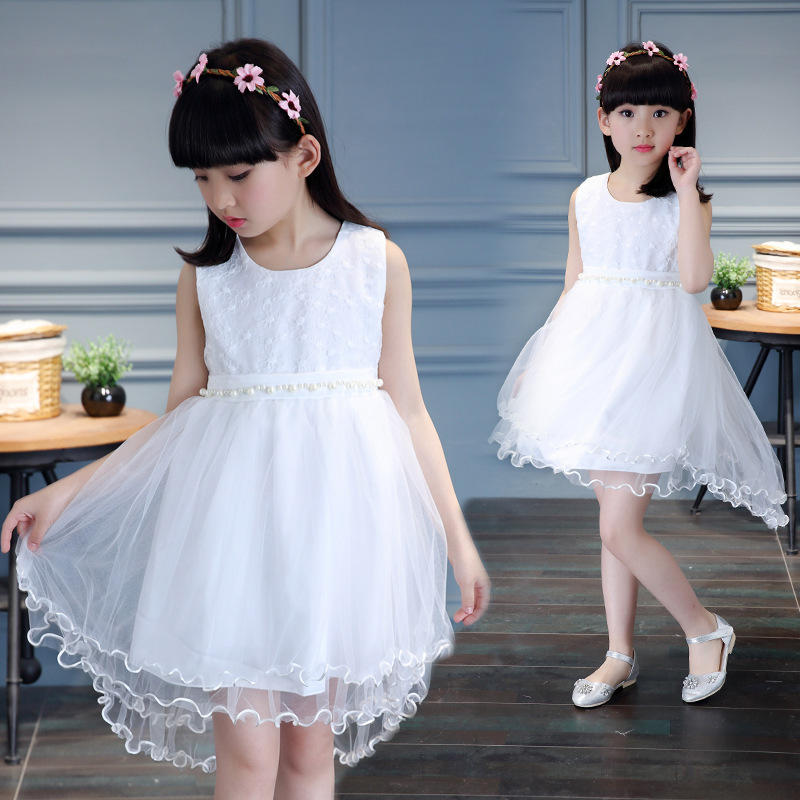 新竹金奇童裝兒童短袖白洋裝女童燕尾公主裙禮服夏季白色洋裝花童禮服洋裝