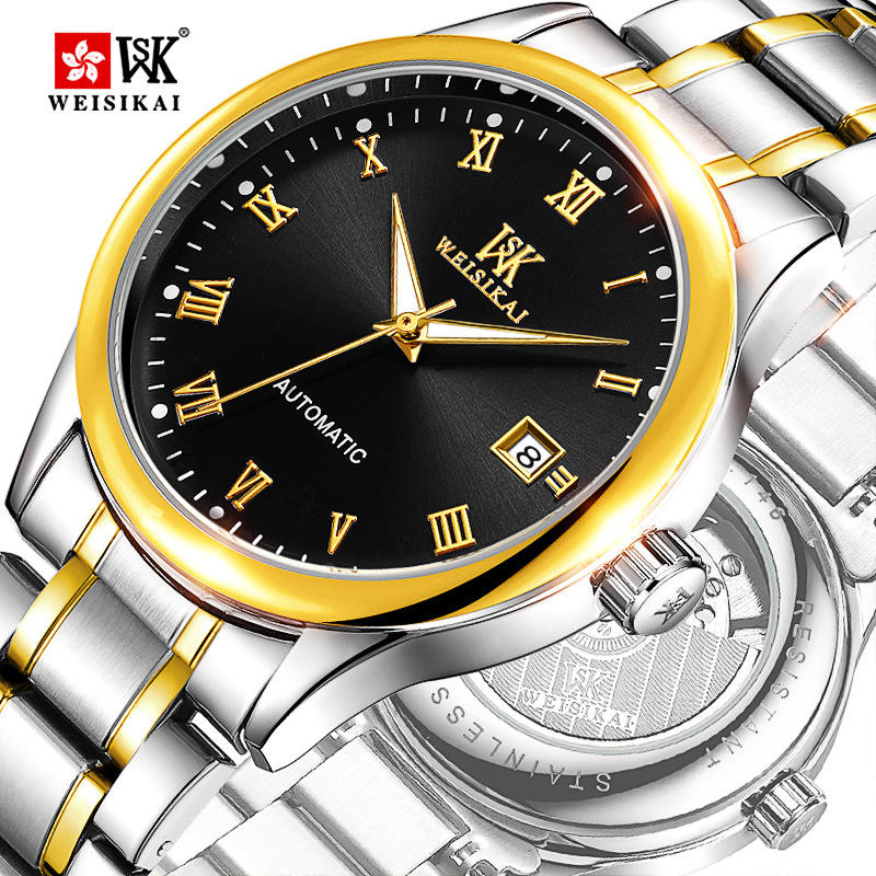 【KYH流行之星】瑞士WEISIKAI威斯凱羅馬式機械手錶 商務夜光防水男士手錶機械表146B