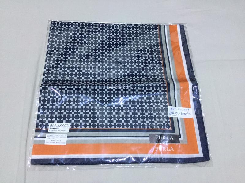 《M-SHOP》FURLA 女用 手帕（橘色方框）約50*50cm 日本製 100%綿 中西（株）