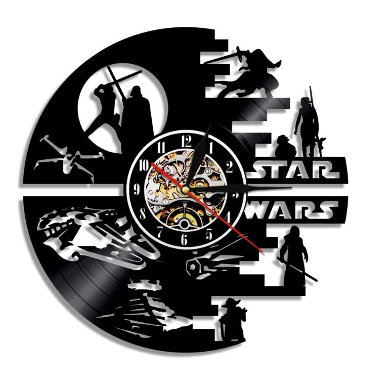 〔現貨〕STAR WARS 黑色圓形 星孫大戰 黑膠唱片 掛鐘 鏤空創意 鐘錶 藝術 CD時鐘 3D裝飾 趣味創意禮物